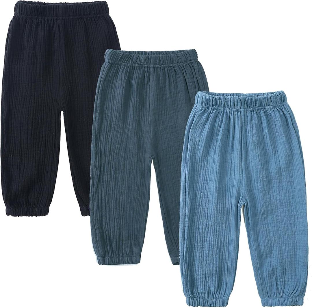 3 Pieces Kids Cotton Linen Elastic Casual Trousers Baby Boys Girls Summer Fall Basic Loose Long Baggy Harem Pants