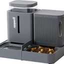 Gravity Cat Feeder and Water Dispenser, 2 in 1 Automatic Cat Feeder with 180 Degree Rotatable, 2 Pack Large Capacity Self Feeding for Small Medium Dog Puppy Kitten, Grey, 0.8 Gallon x 2