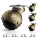 2 Inch Ball Furniture Caster Wheels, Brass Casters Set of 4, Plate Swivel Castor Wheels for Furniture, Kitchen, Cabinet, Table, Max Load Capacity 400 LBS(with Screws)