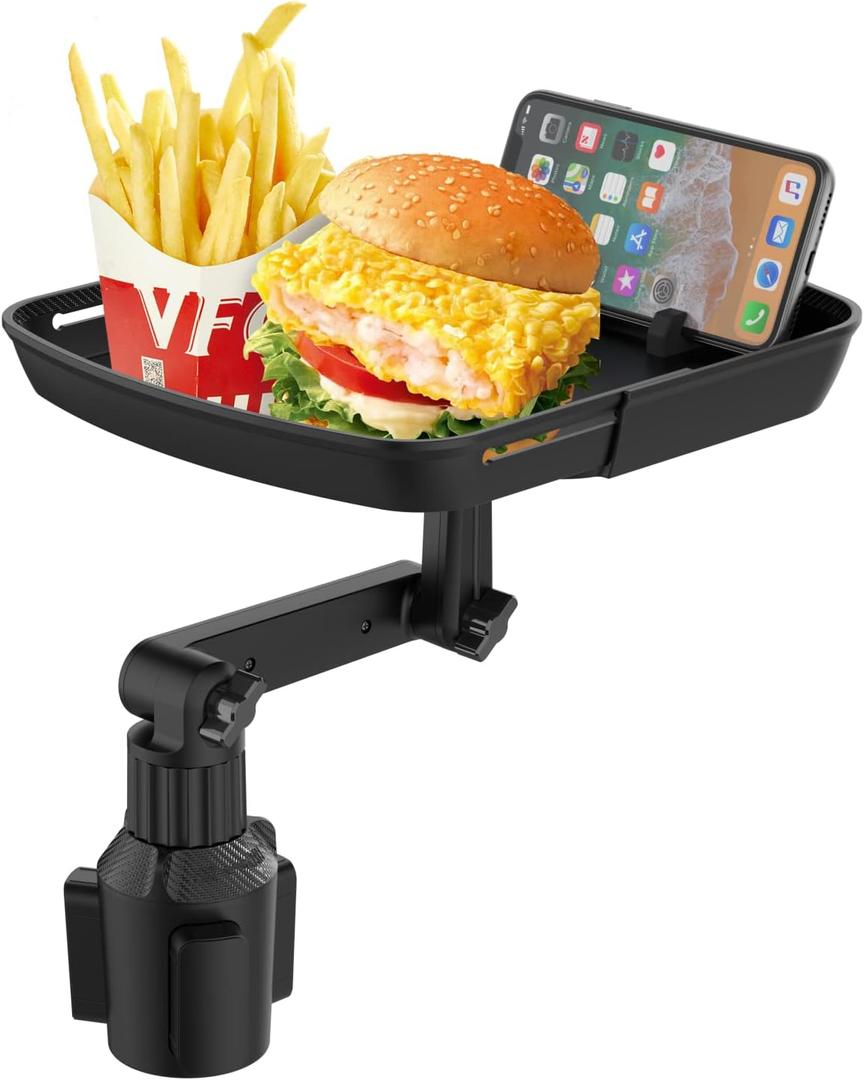 Car Cup Holder Tray Table Multifunctional Car Tray for Eating 360 Swivel Adjustable Car Food Eating Tray Table and Base with Extra Phone SlotEnhanced Tray deepening Black