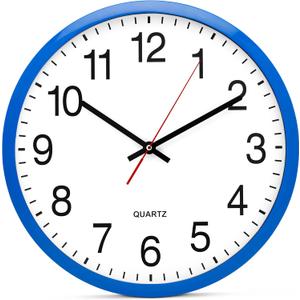 Bernhard Products Blue Wall Clock, Silent Non Ticking - 16 Inch Extra Large Quality Quartz Battery Operated Round Easy to Read Home/Office/Business/Kitchen/Classroom/School Clocks