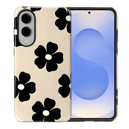 Case Compatible with Samsung Galaxy S25 Edge,Hybrid 2 Layer PC Hard Shell+Silicone Protective Case,Black Flowers Scratch-Resistant Shockproof Cover for Samsung Galaxy S25 Edge