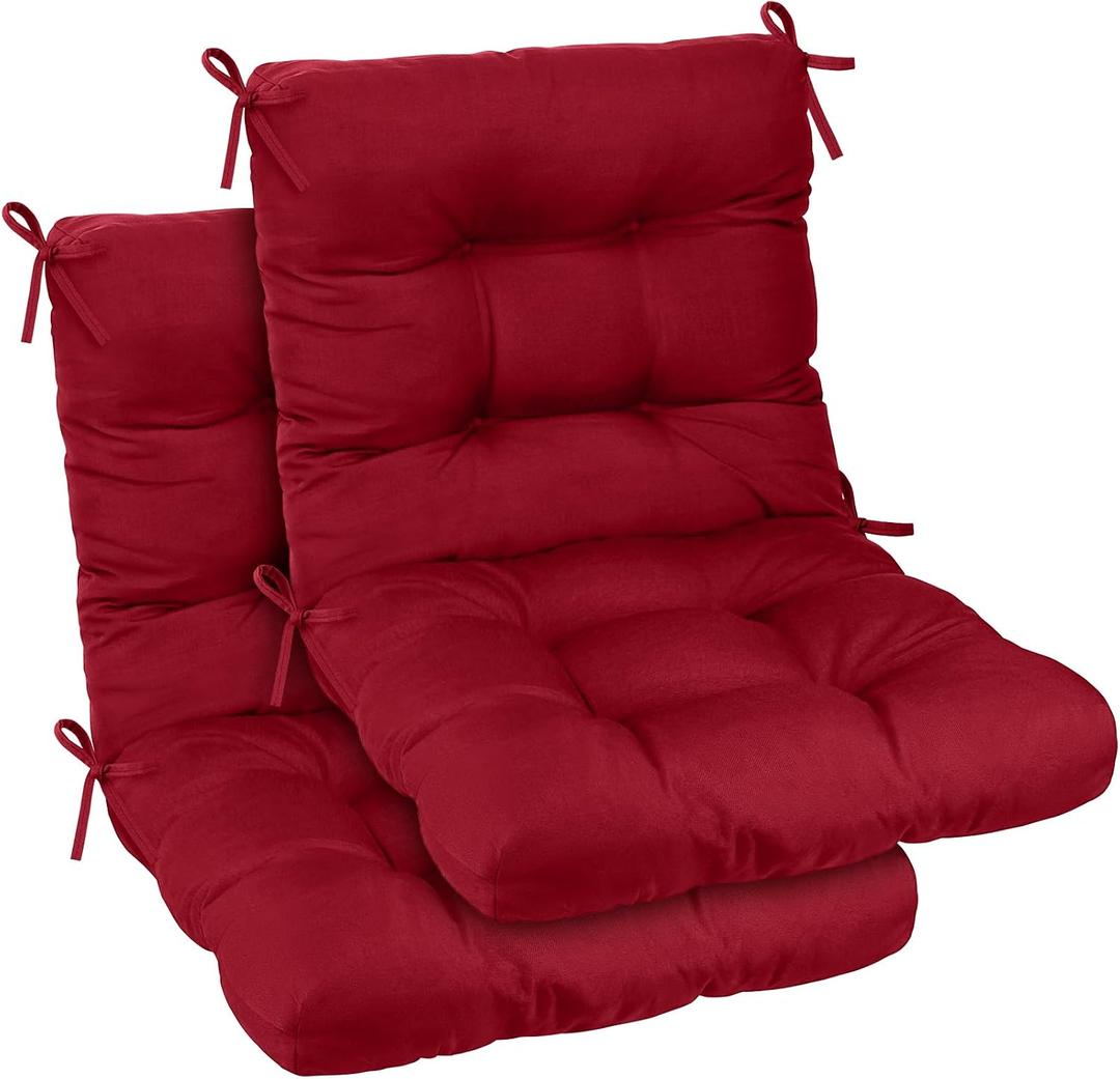 Tufted High Back Chair Cushions Set of 2, 42''x21'' Outdoor Seat and Back Chairs Cushions for Patio Furniture, Water Resistant Patio Tufted Replacement Cushion Rocking Seat Pads with Ties (Red)