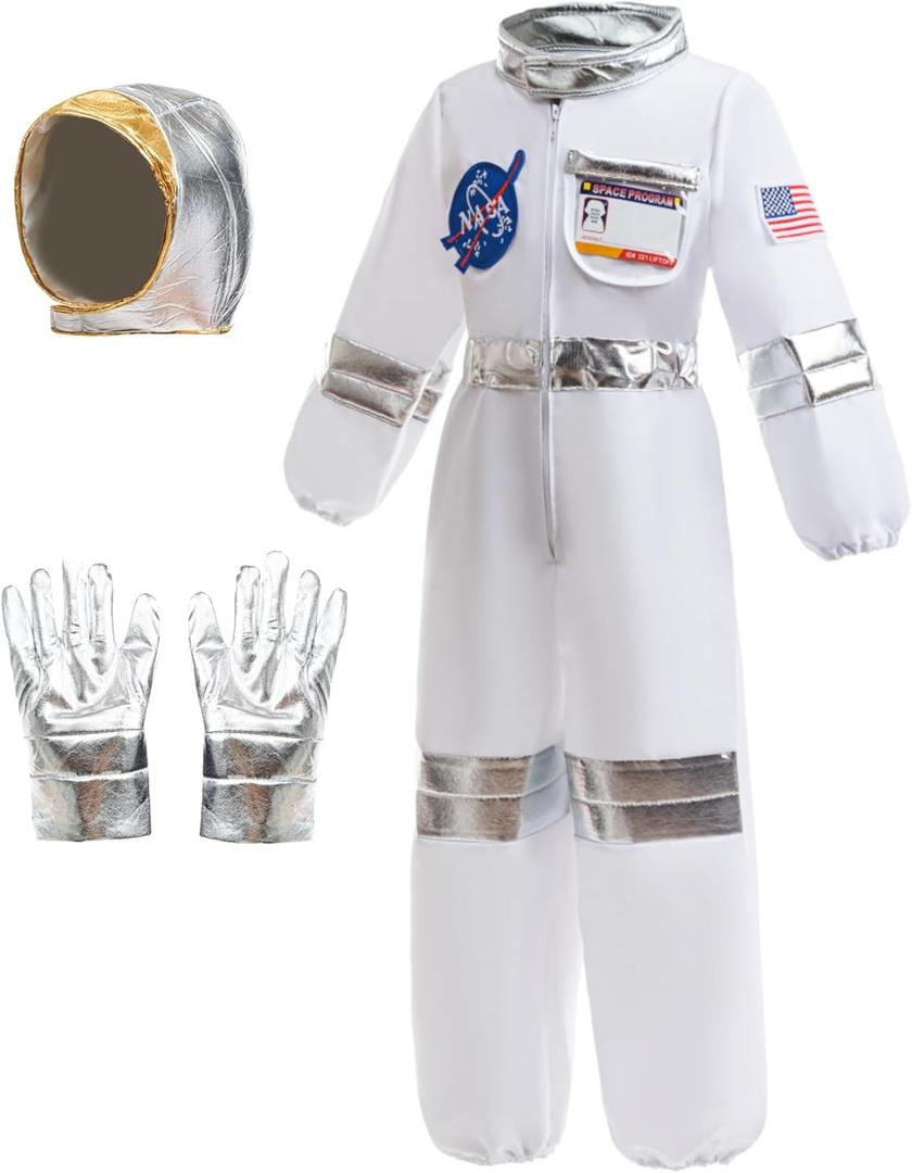 bibeikele NASA Astronaut Costumes Spacesuit for Boys Girls Kids Space Jumpsuit Halloween Costume Role Play Dress up (L(6-7Years))