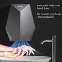 1600W Powerful Hand Dryer, Wall-Mounted Quiet Bathroom Dryer with No-Drill Installation, Compact Automatic Sensor Dryer for Home, Kitchen, Hotel (Black)
