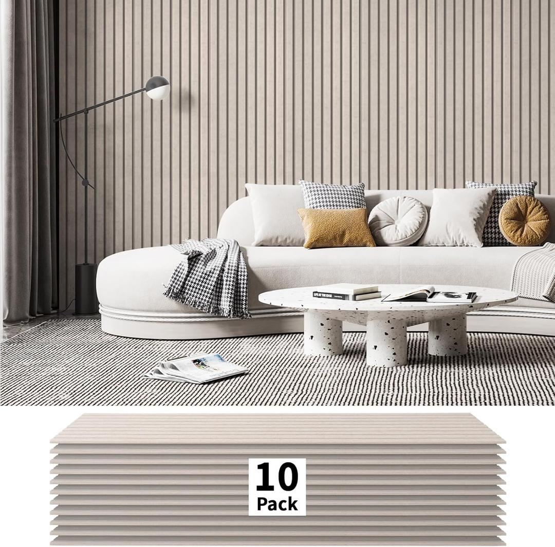 Art3dwallpanels 10 Pack Acoustic Panels, 48" X 12" X 0.35" Soundproof Wall Panels, Self Adhesive High Density Sound Absorbing Acoustic Treatment for Recording Studio, Office, Camel (10 Pack 12''x48'')