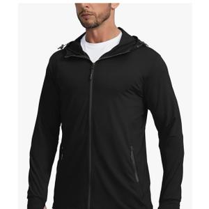 Men's UPF 50+ Light Jacket Full Zip Sun Protection Hoodie Long Sleeve Sun Shirts for Men Hiking Fishing Zip Pockets L