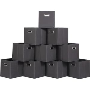 Foldable cube storage bins, Fabric Storage Box Cubes Organizer Baskets with Dual Handles for Home Organizer,Shelves,Closet,Set of 10,(Black)