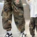 Floerns Boy's Camo Elastic Waist Baggy Cargo Pants Loose Jogger Trouser with Pockets (Green)