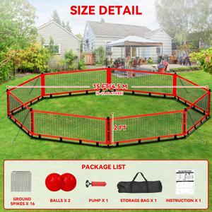 GYMMALL Gaga Ball Pit for Kids, Portable Gagaball Pit Court 15ft Equipped with Carry Bag, 2 Gaga Balls, Wind Ropes and Ground Spikes for Sport Games and Indoor & Outdoor Activities