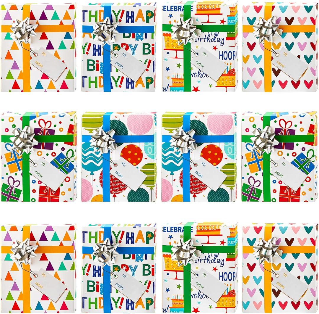 12 Pieces Gift Card Box Happy Birthday Present Greeting Card Holder Birthday Gifts Keeper with 12 Pieces Wrapping Bows Mini Favor Boxes for Holiday Party