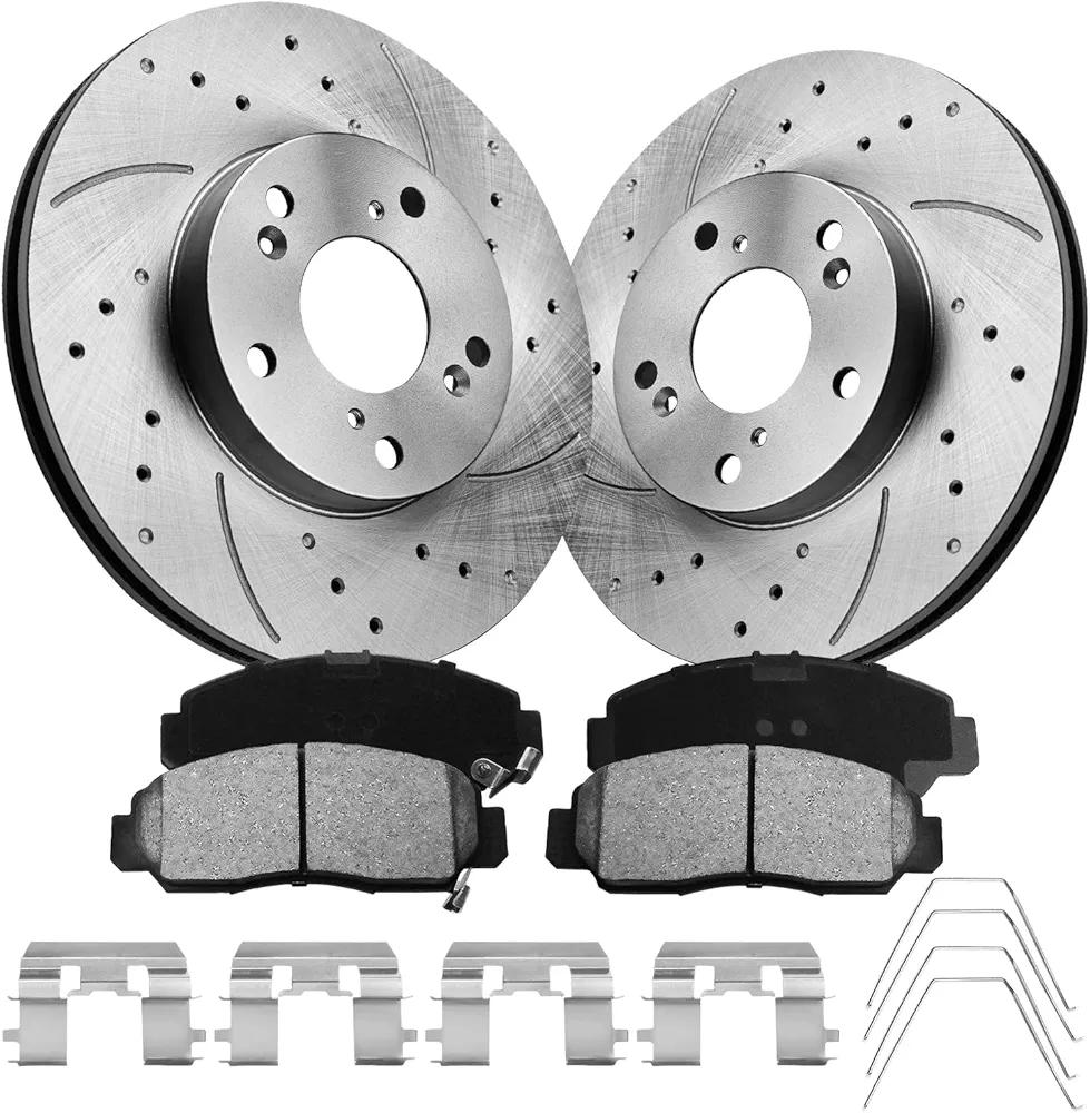 Front Brake Pads And Rotors Kit Compatible With 2003-2007 Honda Accord, 31305 D1506-7656 Automotive Replacement Brake Kits Anti-rust Oil Drilled And Slotted Rotors 281.6mm(11.1in)