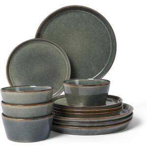 Pokini Dinnerware Sets, Microwave Safe Plates and Bowls Sets, Dishes Set for 4, Chip & Scratch Resistant Dinner Set, Reactive Glazed Farmhouse Dishware Sets, Green Wheat