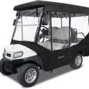 Golf Cart Enclosure 4 Passenger for Club Car Tempo Onward Extended Roof 4-Seater 600D Waterproof Transparent Driving Rain Cover with 4-Sided Clear Windows Mirror Zipper Roll-up Door Black