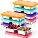 FoldTier 8 Pack 2-Compartment Stainless Steel Snack Containers Include 8 Silicone Lids and 8 Box Bodies Reusable Stackable Box for Adult Work, Travel & Camping 7.9 x 4.1 x 1.6 Inch (Rainbow)