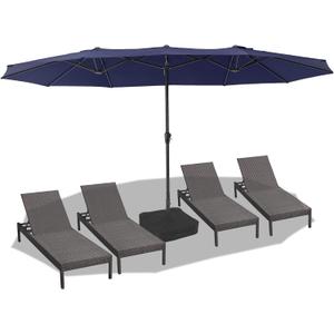 15FT Double Head Patio Umbrella with Base,Outdoor Market Umbrella Double-Sided with Crank,Patio Umbrella for Poolside, Garden & Backyard (Navy)