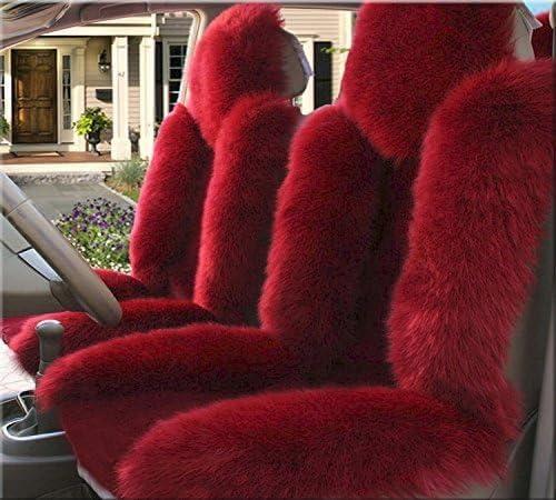 A Pair 50% Genuine Sheepskin Fur Car 2 Front Seat Covers Set Winter Warm Universal Wine Red