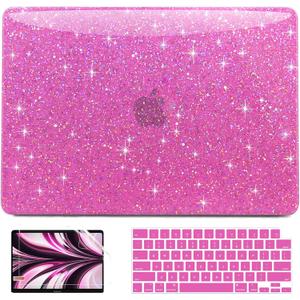 AKIT Compatible with MacBook Air 13 inch Case Sparkly 2025 2024-2022 M4 M3 M2 A3240 A3113 A2681, Glossy Glitter [Anti-Cracking] Hard Shell Laptop Case Cover for MacBook Air 13.6 inch 2025, Hot Pink