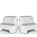 [New Version] Wider Dual Height 2 Step Stool for Kids | Toddler's Stool for Potty Training and Use in The Bathroom or Kitchen | BPA-Free Strong Soft-Grip Steps for Comfort and Safety (2 Pack, Greige) (2 Count (Pack of 1))