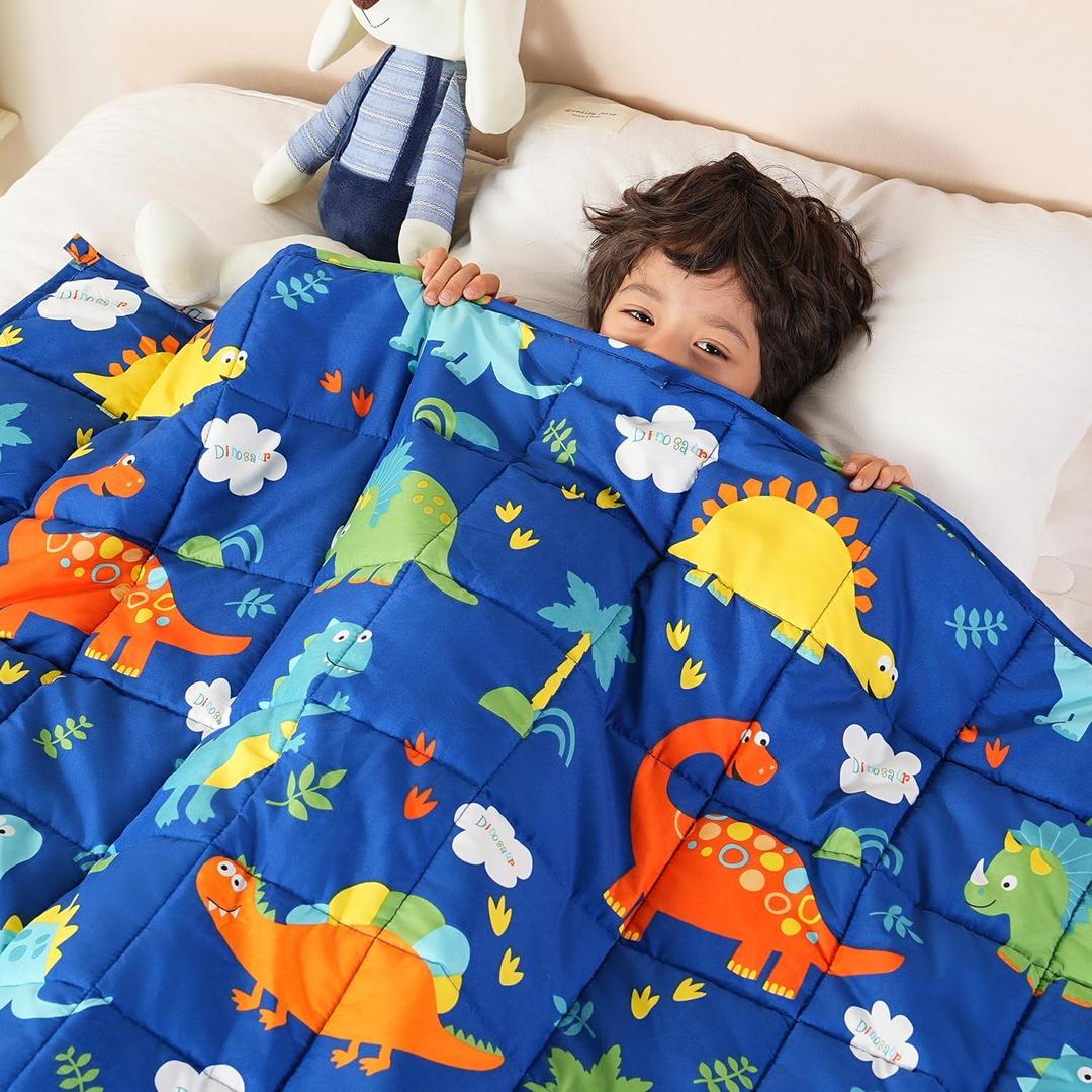 Sivio Weighted Blanket 3lbs, Blue Dinosaur Small Cooling Heavy Blankets, Washable Breathable Weighted Throw Blanket for Sleep, 36"x48"-3lb