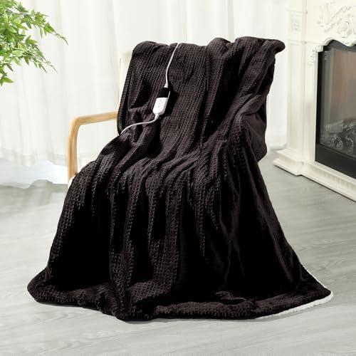 Electric Throw Heated Blanket, Waffle Weave Electric Blanket, Rapid Heating, LCD Controller, 6 Temperature Settings, 4-Hour Auto Shut-Off, ETL Certified, Machine Washable, 50“ × 60”, Dark Gray