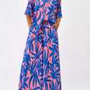 PRETTYGARDEN Women's 2 Piece Beach Vacation Outfit 2025 Casual Summer Floral Button Down Shirt Wide Leg Pants Matching Sets (Floral Pink Blue, Large)