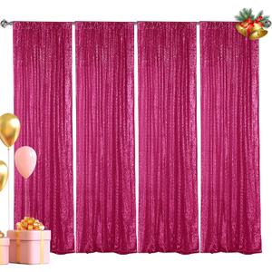 Hahuho Fuchsia Sequin Backdrop Curtain, 4PCS 2FTx8FT Glitter Backdrop Curtain for Parties, Christmas, Wedding, Party Decoration4 Panels, 2FT x 8FT, Fuchsia