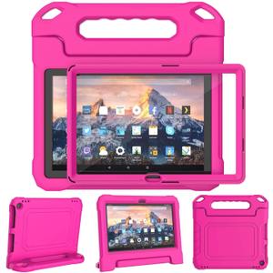 Kids Case for Amazon Fire 10 Pro/10 Plus/HD 10 Tablet(2023/2021 Release, 13th/11th Generation), Durable Shockproof Protective Cover with Screen Protector for Kindle Fire HD 10 Tablet, Pink