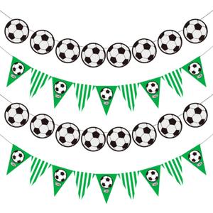 2 x Soccer Banner, DIY Required Soccers Sports Paper Garland Pennant Bunting Flag Party Decorations for Man Women Birthday Party Supply