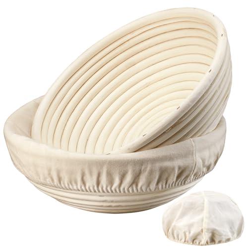 Dimpola Banneton Bread Proofing Basket - 9 inch Banneton Basket Set of 2 Sourdough Proofing Basket Round Proofing Bowls Handmade Rattan Baskets and Liners Dimpola Banneton Bread Proofing Basket - 9 inch Banneton Basket Set of 2 Sourdough Proofing Basket Round Proofing Bowls Handmade Rattan Baskets and Liners
