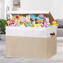 Gowee Large Toy Storage Box with Lid, Sturdy Toys Storage Chest Bin Organizer Basket with Dividers for Kids, Boys, Girls, Nursery, Closet, Bedroom, Playroom 26"x17" x17" (Beige and White)