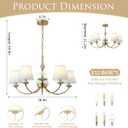 Blue Chandelier for Bedroom Light Fixture, Brushed Gold Art Deco Chandelier with Fabric Shade,Antique Modern Chandeliers paired with Ceramic for Girls Bedroom，Living Room，Dining Room, 28.4X 28.4 X63.4 Inches