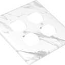 White Vein Marble Abstract Luxury Minimalism Outlet Covers 2 Gang Double Duplex Decorative Light Switch Covers Electrical Wallplates Socket Faceplate for Bathroom Kitchen Decor