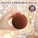 16 Pcs Velvet Brown Ornaments Set for Christmas Tree Decorations - 3.15 Inch Flocked Christmas Balls, Hanging Shatterproof Bulk Bulbs, Xmas Baubles for Wreath, Mantel, Stair Railings, Gift Packages