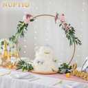 NUPTIO Wedding Cake Stand Pedestal: 14.2 Inch Cupcake Display Wooden Floral Arch Stands with Gold Metal Hoop Table Centerpieces Decoration for Birthday Tea Party Banquet Christmas Anniversary