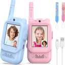 Walkie Talkies for Kids Pack of 2, Rechargeable Long Range Two Way Radios Toys for Boys Girls Age 3-5, Outdoor Adventure Camping Hiking, Birthday with Pink Blue Design