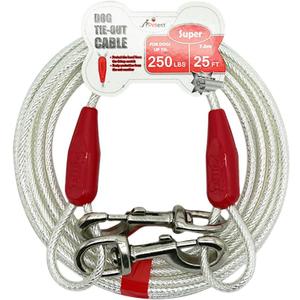 Petest 25ft Reflective Tie-Out Cable for Super Dogs Up to 250 Pounds (Red & Silver)