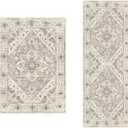 SERISSA 3x5 and 2x5 Boho Rugs Beige Earth Tone Rug Non-Slip Washable Area Rug, Ultra Soft Oriental Vintage Low-Pile Carpet for Kitchen Bedroom Bathroom Living Room