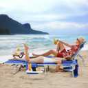 3-in-1 Beach Chair Face Holes, Lounge Chair Outdoor with Folding Side Table, 5-Position Recliner, Lay Flat, Removable Pillow, Heavy Duty, Max 330lbs, Poolside, Patio, Camping, Backyard Striped Blue
