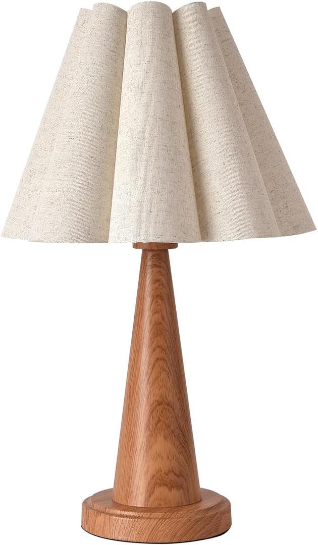 Modern Table Lamp with Petal Linen Lampshade, Light Faux Wood Metal Base, 20.5 Bedside Nightstand Lamp for Bedroom, Living Room, Office, E26 Base, Max 60W (Bulb Not Included)