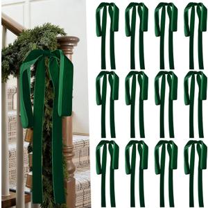 Artmag 12 Pcs Velvet Christmas Large Swag Bows 23.6x15.7 Inch Rustic Staircase Wreath Fireplace Vintage Bows for Christmas Tree Topper Holiday Indoor Outdoor Decor (Dark Green)