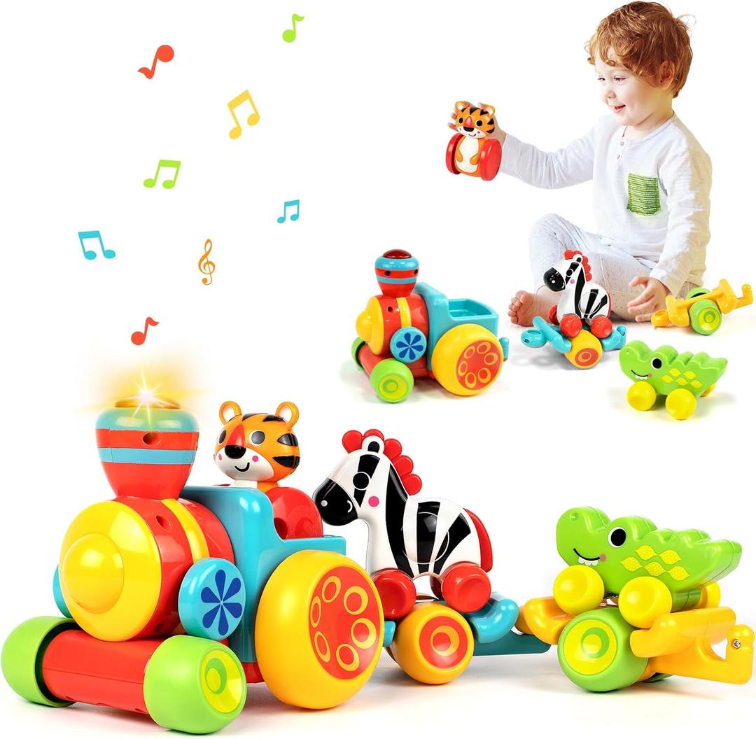 Marstone Toys for 1 Year Old Boy Birthday Gifts: Animal Train Set for Toddlers 1-2, Educational Learning Forest-Themed Push Car Baby Girl Toy 6-12 Months 12-18 Months for Motor Skills
