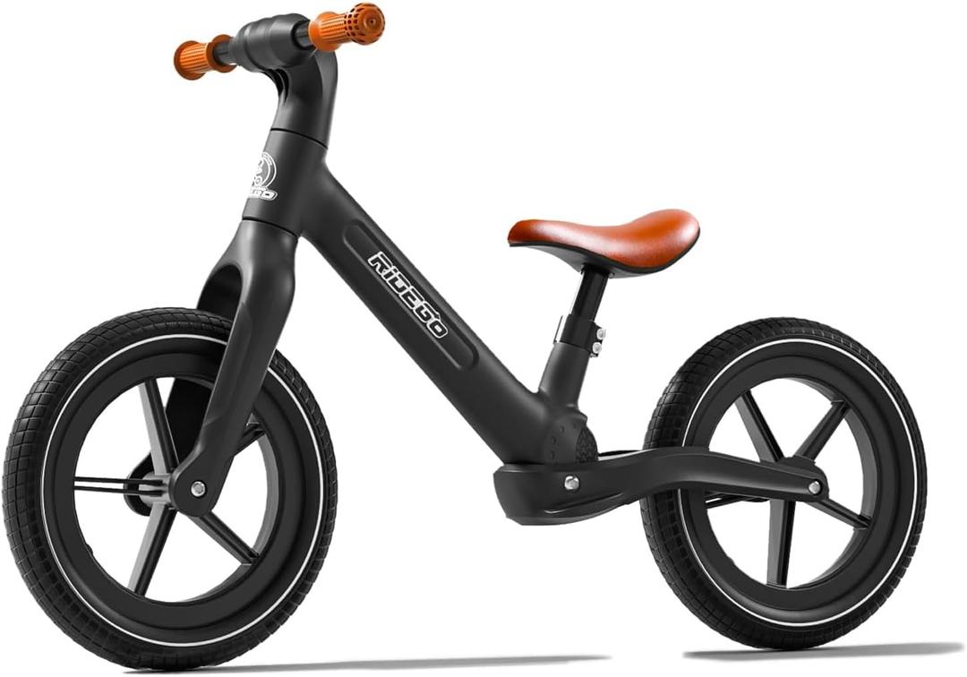 Ridego 14 Inch Balance Bike for Kids 36 Years, Lightweight Toddler Bike with Air Rubber Tires, Adjustable Seat, Durable Push Bicycle Gift for Boys & Girls (Black)