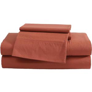 Eddie Bauer - Full Sheet Set, Washed Percale Bedding Set with Deep Pockets, Super Soft, 100% Luxury Cotton with Smooth Percale Weave (Percale Orange, Full)