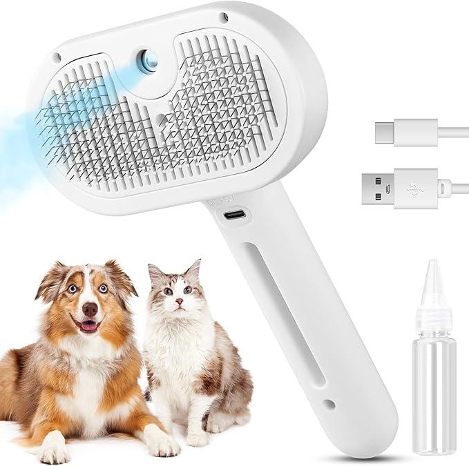 3-in-1 Steam Brush for Cats & Dogs – Hair Removal Comb with One-Click Release & Water Spray – Grooming Brush for Shedding, Long/Short Hair