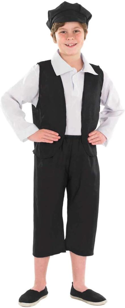fun shack Victorian Boy Costume, Kids Historical Outfit, Boys Period Attire, Victorian Style Dress-Up, Medium (Black)