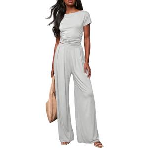 2 Piece Sets for Women Summer Crop Tops, Wide Leg Palazzo Pants Matching Lounge Sets for Women Vacation Outfits Holiday Travel Outfits, Date Night Out Sexy Ivory L