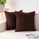 Aegero Pack of 2 Corduroy Decorative Throw Pillow Covers 20x20 InchSoft Boho Striped Pillow Covers Modern Farmhouse Home Decor for Sofa Living Room Couch BedDark Brown