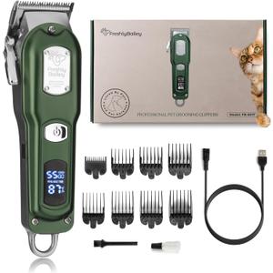 Freshly Bailey Cat Clippers for Matted Hair - Matted Cat Fur Remover - Low Noise Grooming Trimmer & Shaver | Pet Clippers for Long Hair Cats | Professional Pet Shaver with Detachable Guards