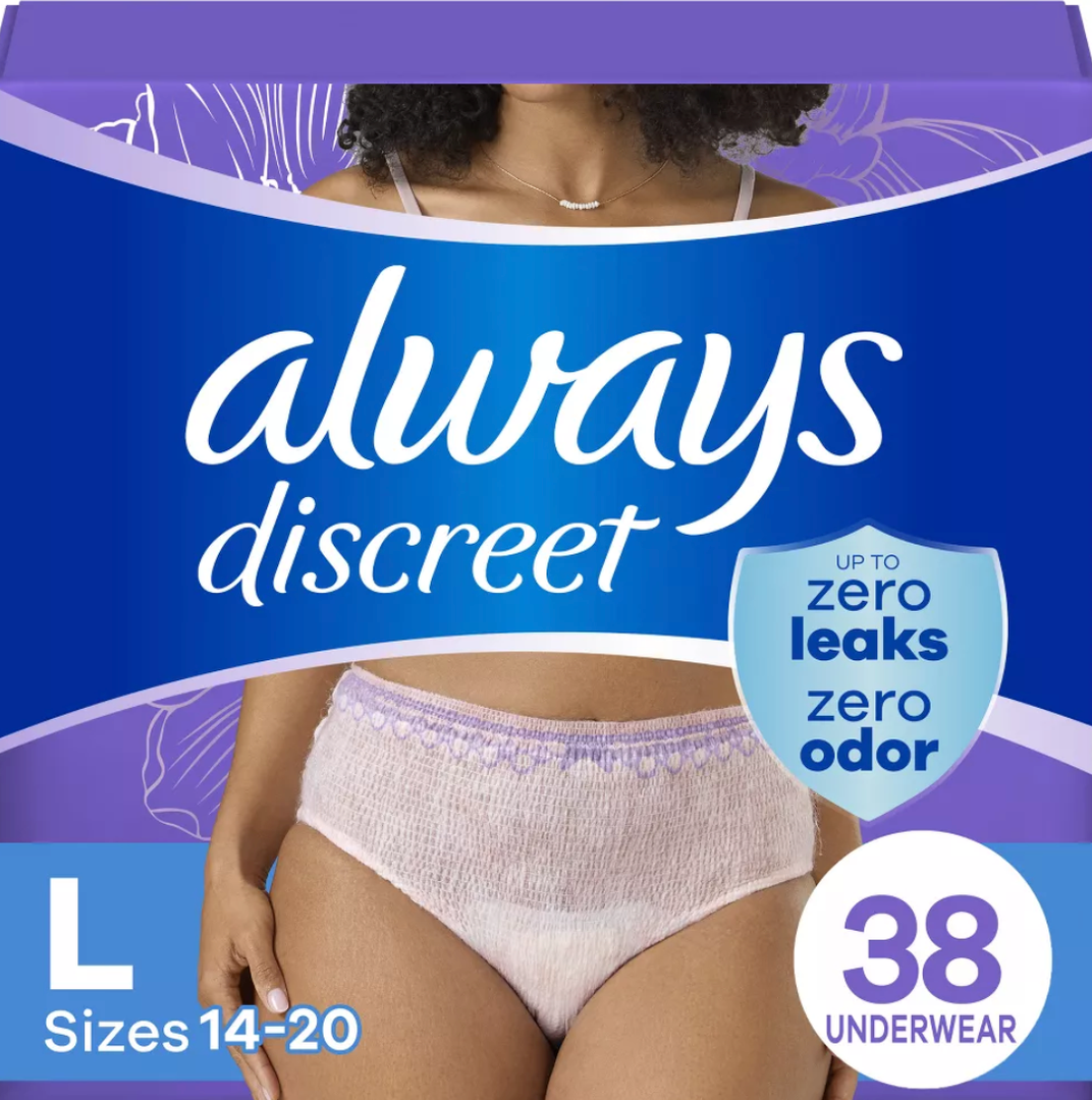 Always Discreet Incontinence & Postpartum Incontinence Underwear for Women, Large, Maximum Protection, 38 Count
